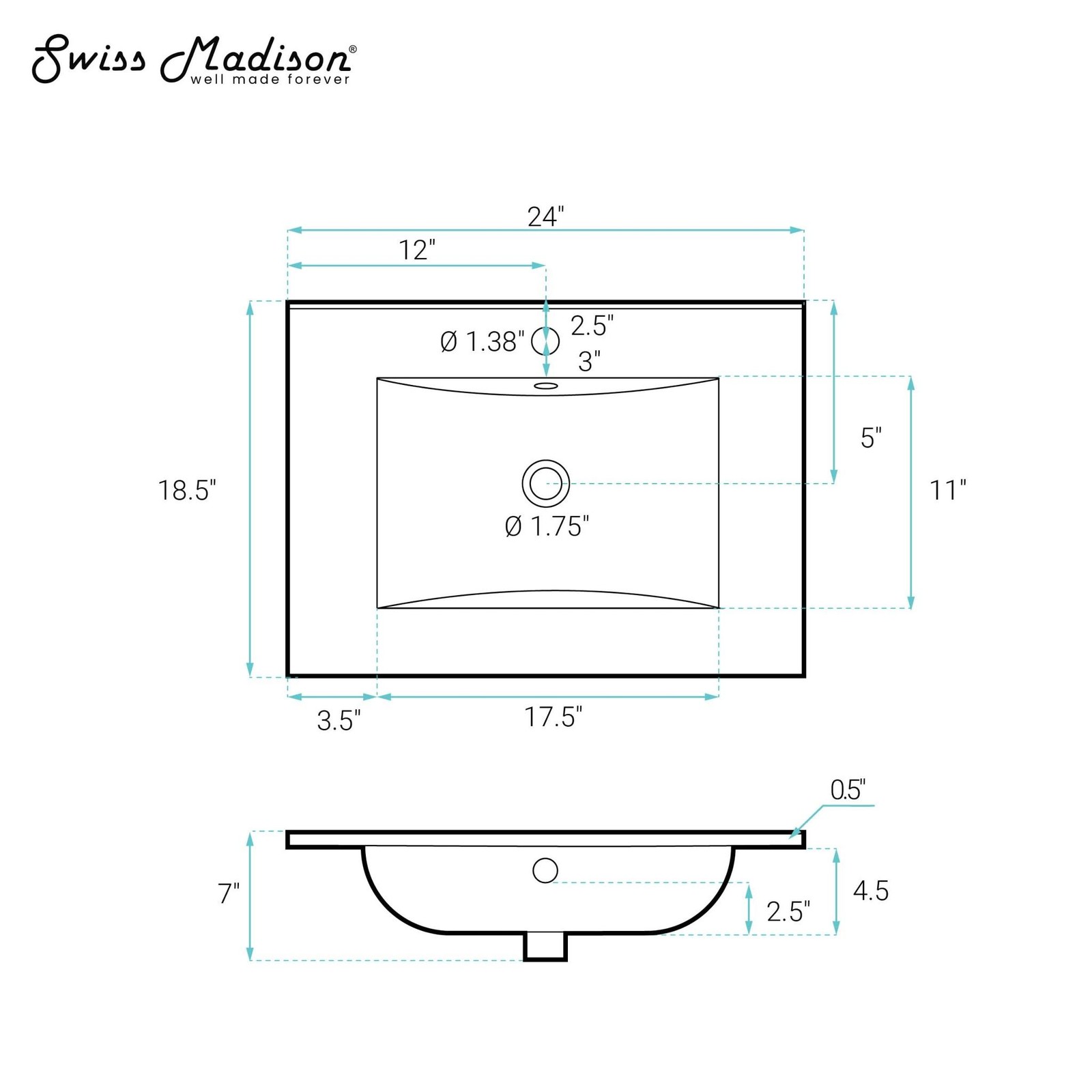 24 in White Ceramic Bathroom Vanity Top with Integrated Sink, Single Faucet Hole