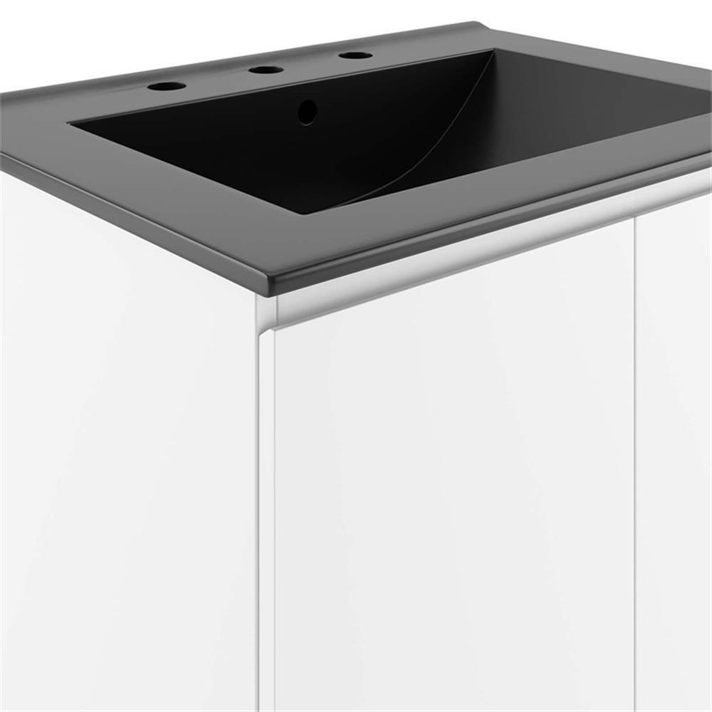 Modway Bryn 24″ Modern Wood/Ceramic Wall-Mount Bathroom Vanity in White/Black