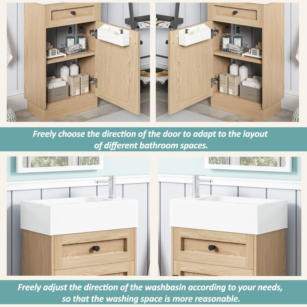 18.5 Inch Rustic Bathroom Vanity MDF Cabinet Reversible Resin Sink Adjustable