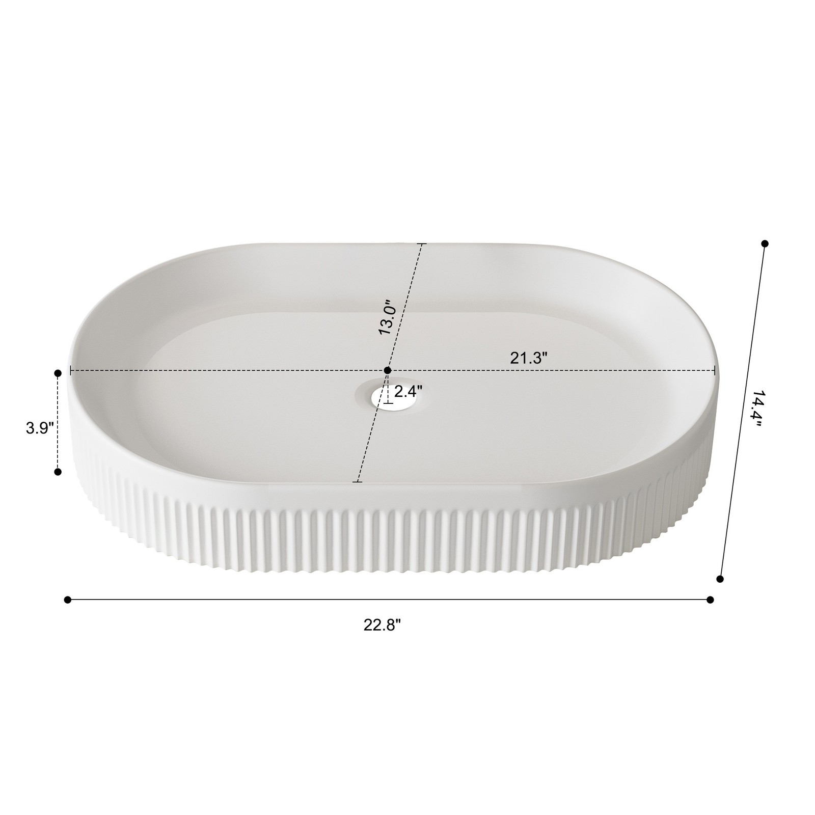 White Ceramic Oval Vessel Bathroom Sink 22.8-Inch