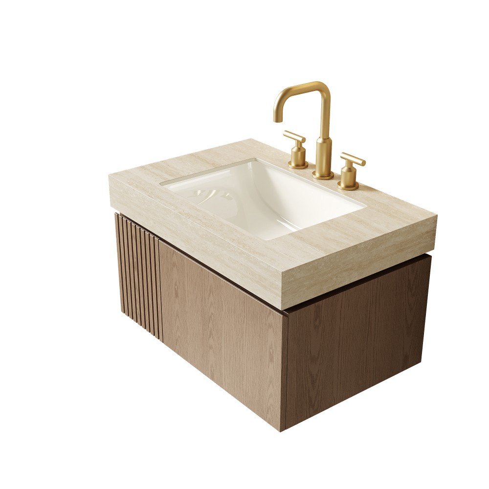30″ Roma Travertine-Pattern Sintered Stone Countertop and Undermount Ceramic