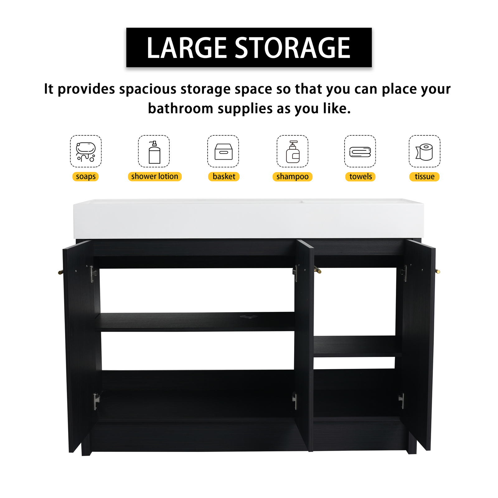 48 Inch Freestanding Bathroom Vanity Cabinet with Resin Sink Soft Closing Doors