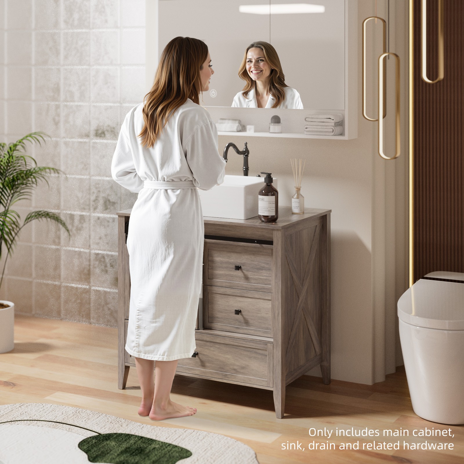 36-inch Bathroom Vanity Wooden Freestanding Cabinet Storage Vessel Sink Combo