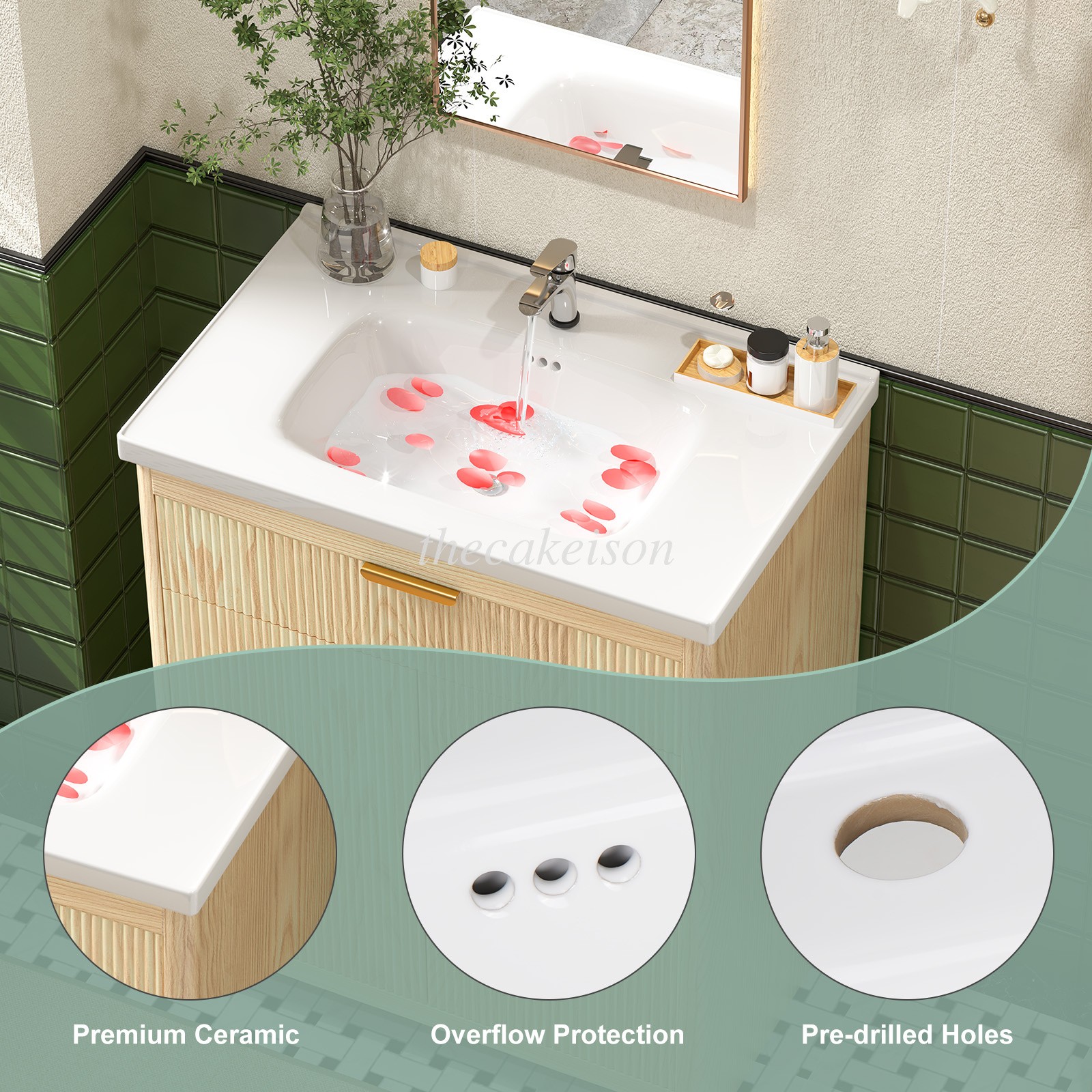 Bathroom Vanity with Ceramic Sink Bathroom Vanity 31.5 In with Storage Drawers