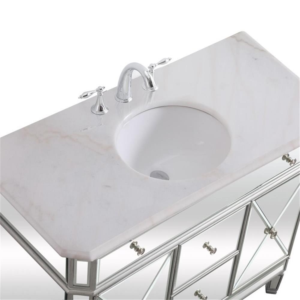 Elegant Decor Camille 42″ Single Marble Top Mirrored Bathroom Vanity in Silver