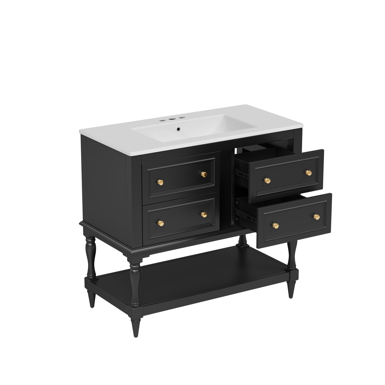 36″ Bathroom Vanity Cabinet with Sink Combo Set, 4 Drawers, Black