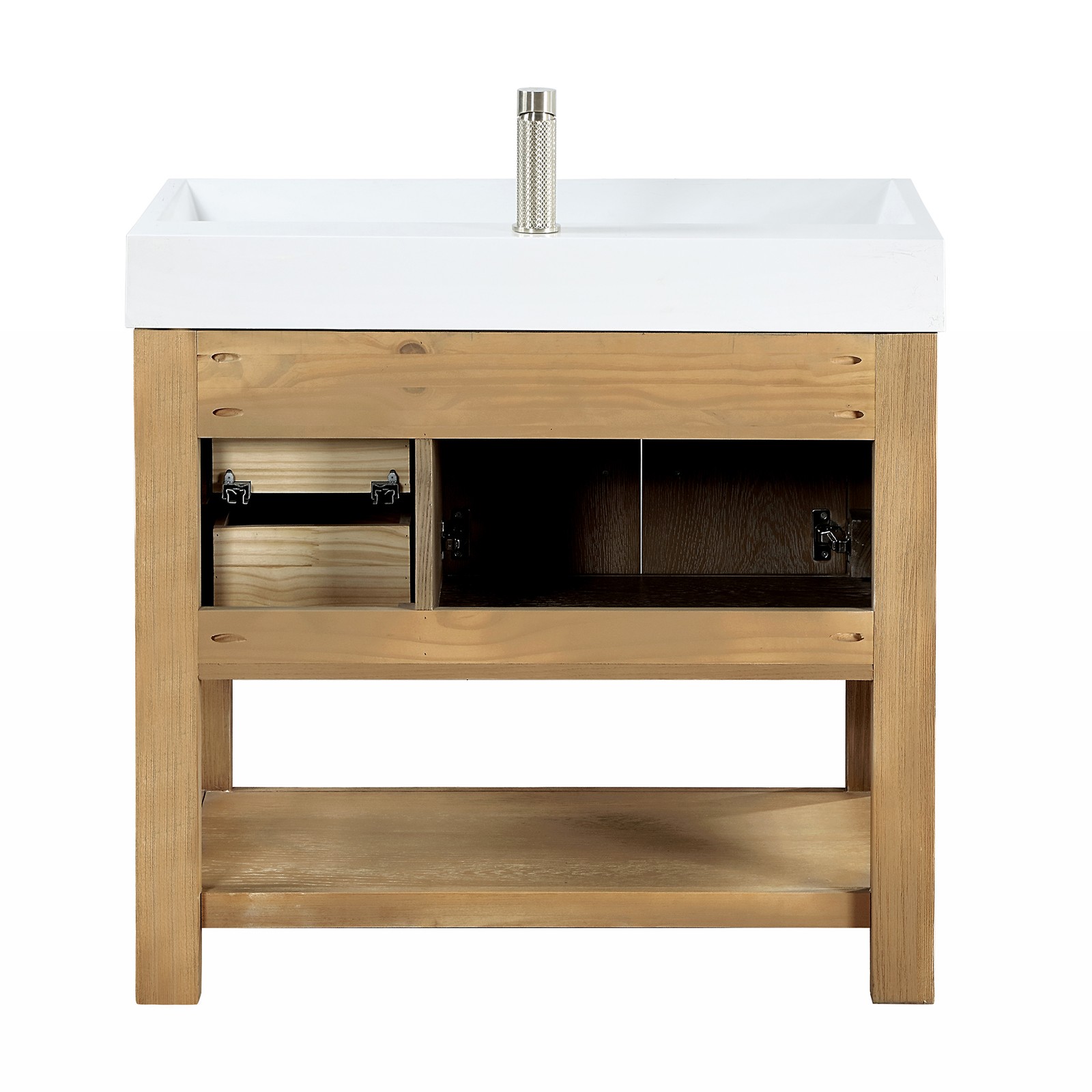 Vera 36″ Single Bath Vanity in Washed Ash Grey with White Integrated Stone Sink