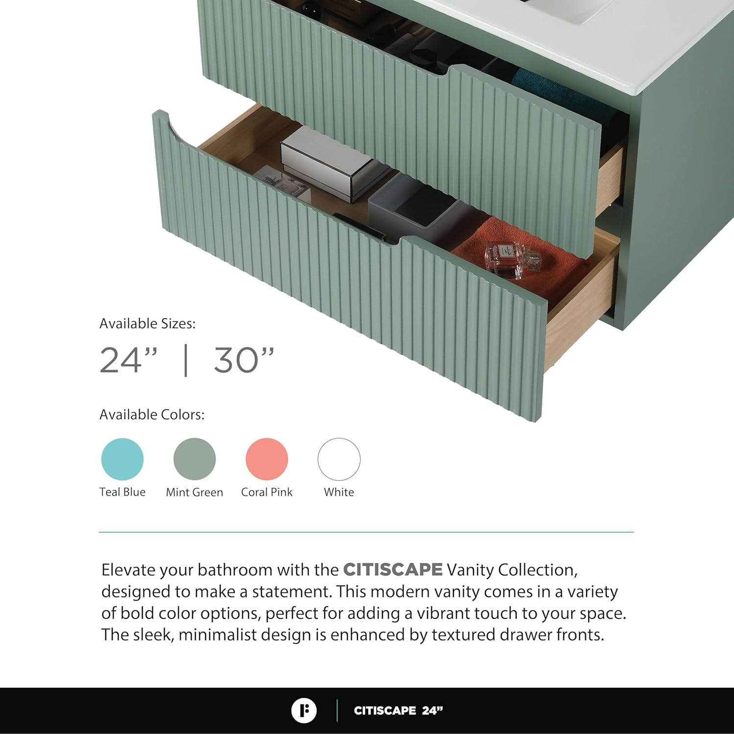 Elegant Mint Green 24″ Bathroom Vanity with Sink – Modern Design