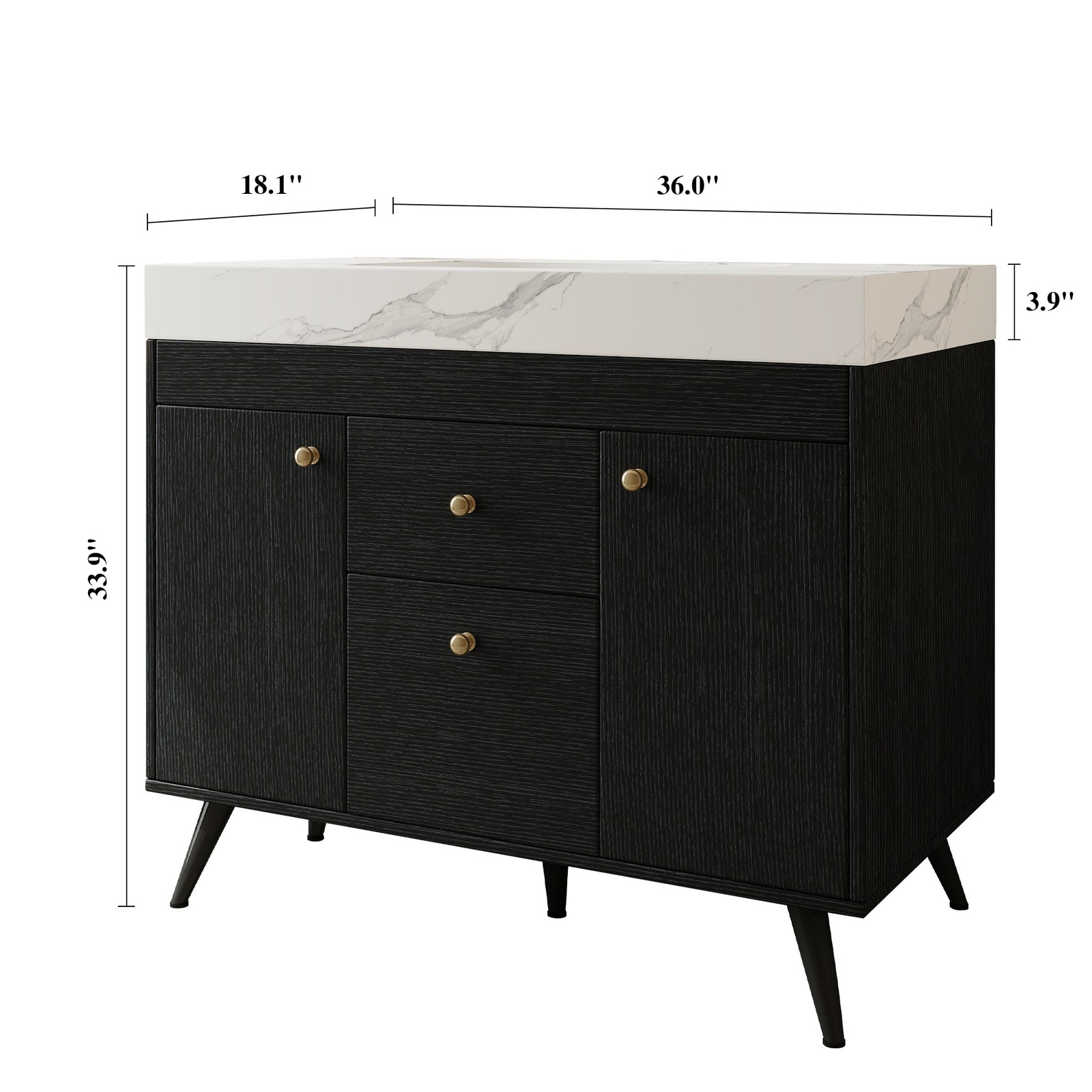 36″ Freestanding Bathroom Vanity with Sintered Stone Top & Ceramic Sink Black