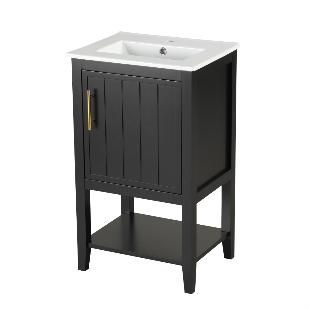20″ Bathroom Vanity with Sink, Bathroom Cabinet with Storage Rack and Open Shelf