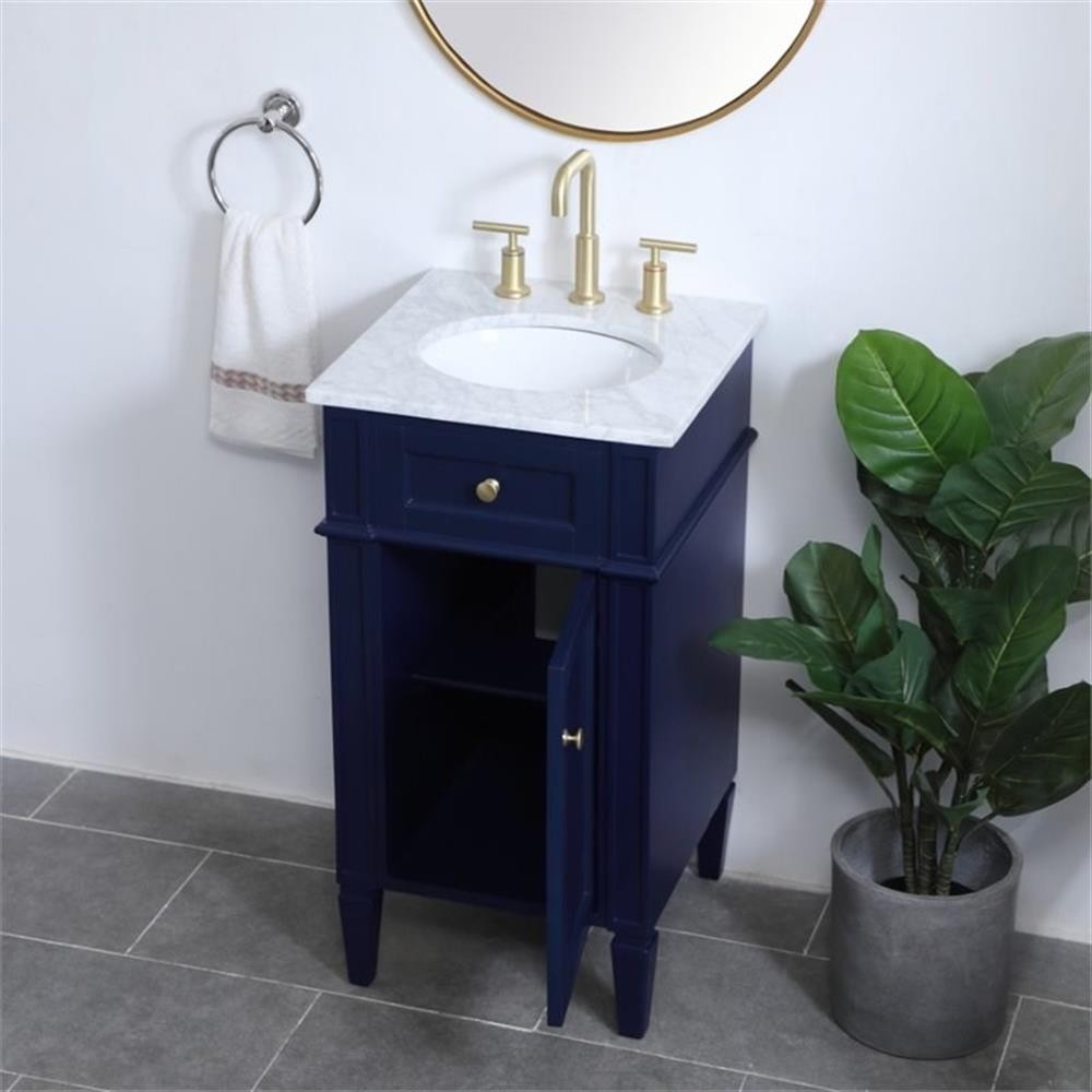 Pemberly Row Modern 18″ Single Marble Top Bathroom Vanity in Blue