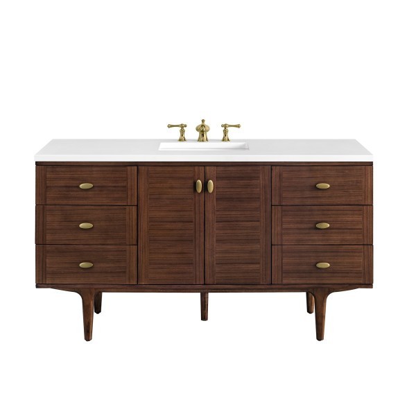 60″ James Martin Amberly 670-V60S-WLT-3WZ Vanity Cabinet White Zeus Top