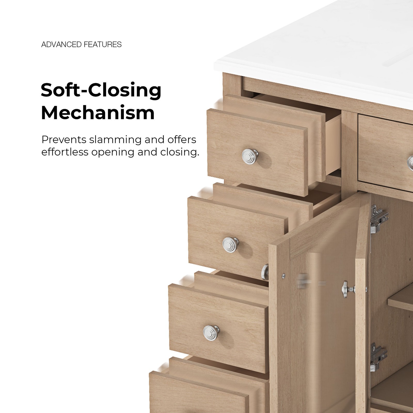 Newcastle 42″ Bathroom Vanity in Sahara Birch with White Countertop