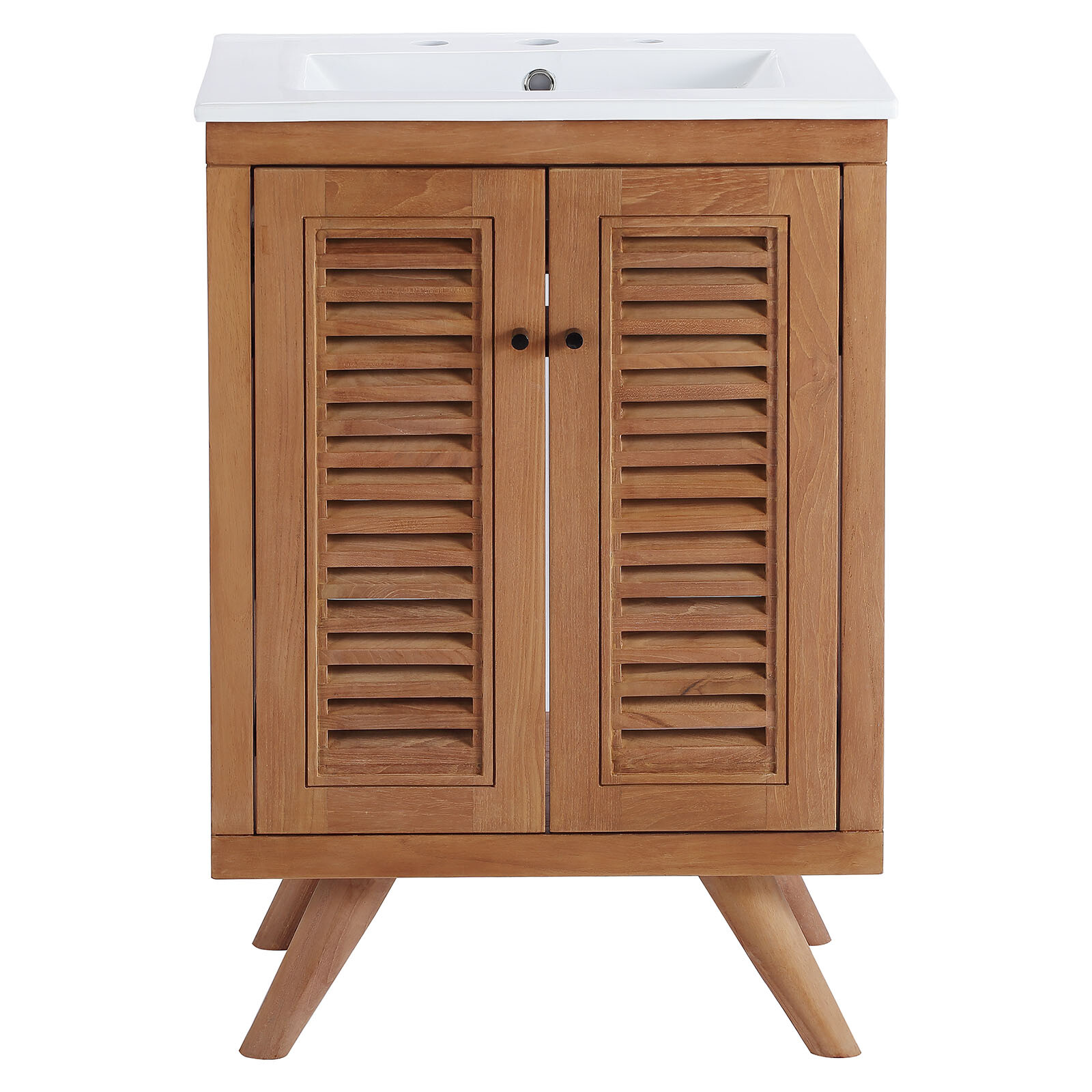 Modway Birdie 24″ Teak Wood Bathroom Vanity in Natural White