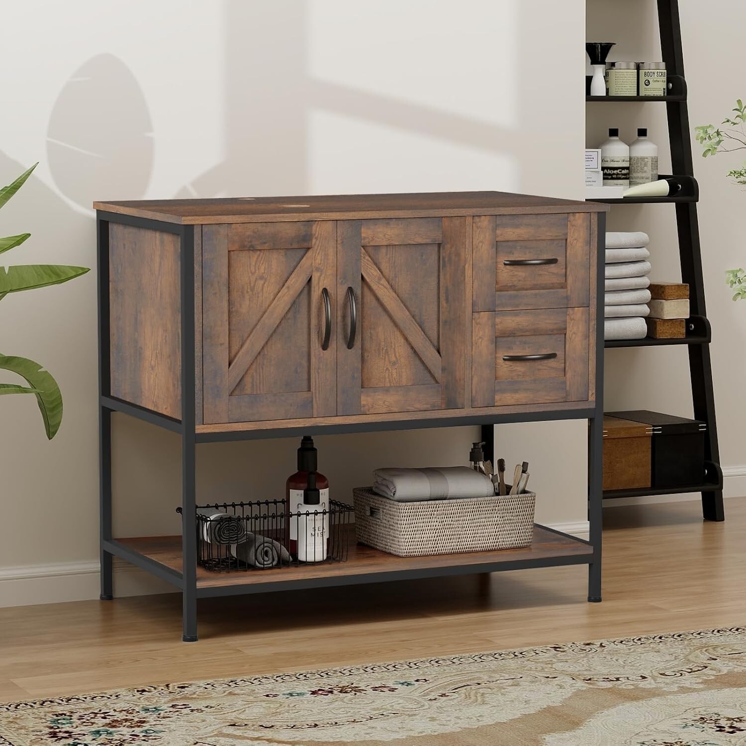 36” Bathroom Vanity Cabinet Basin Sink with 2-Doors Drawers Storage Open Shelf