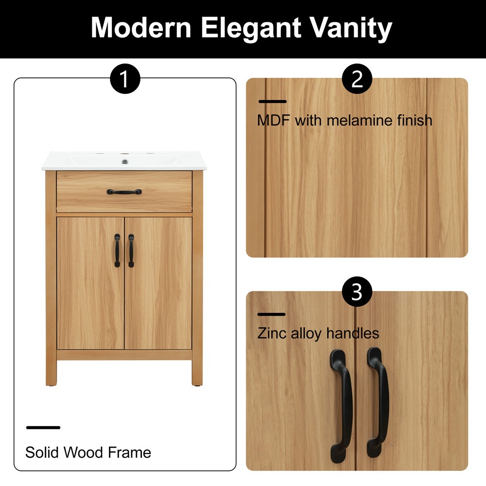 24″ 30″ Bathroom Vanity w/Sink, Freestanding Vanity Storage Door Cabinet, Drawer