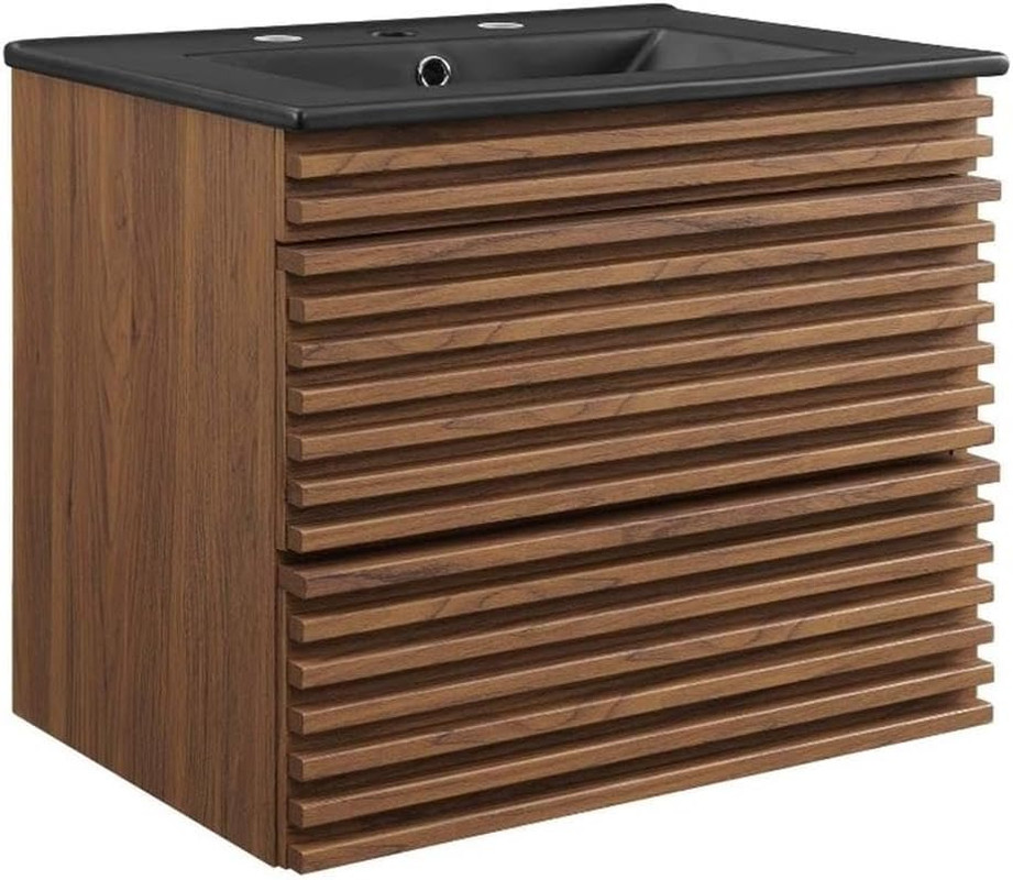 Render 24″ Wall-Mount Bathroom Vanity in Walnut Black