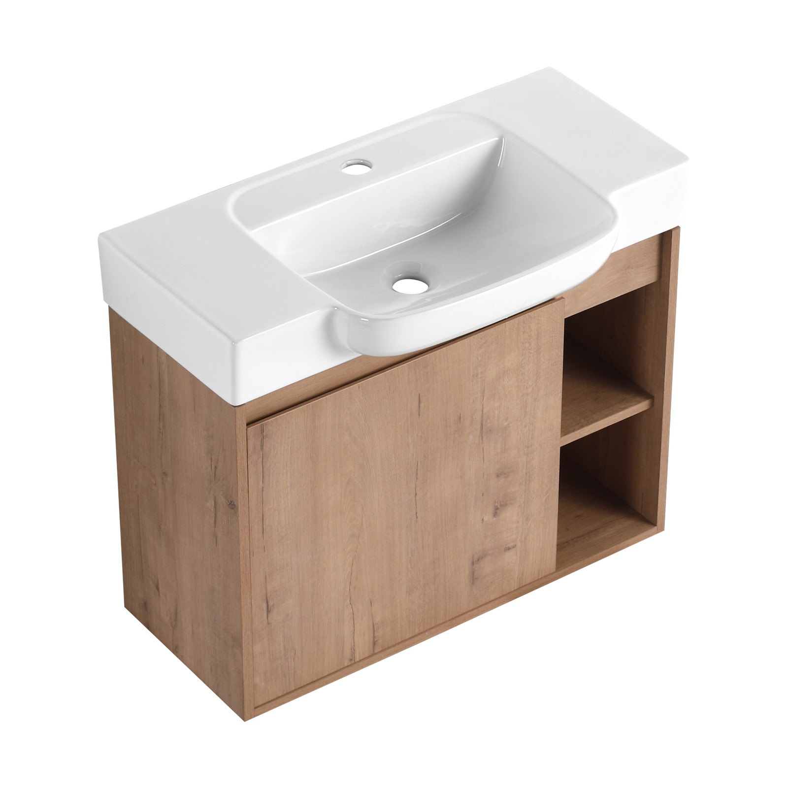 28 Inch Wall Mount Bathroom Vanity White Ceramic Sink Soft Close Door