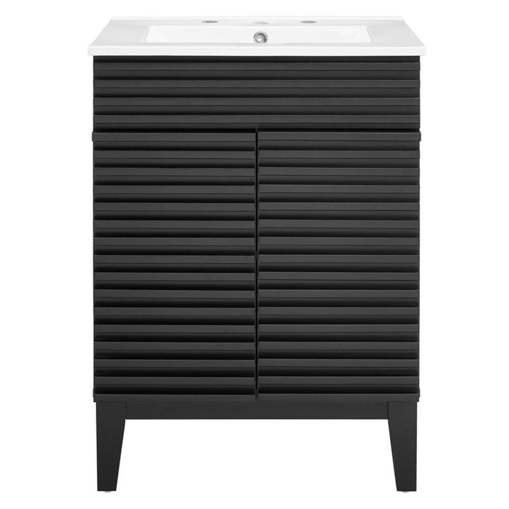 Modway Render Modern Style Wood Bathroom Vanity in Black and White