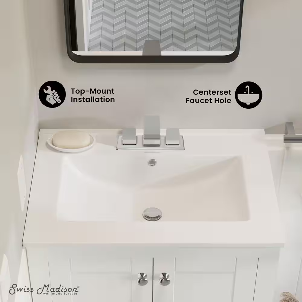 24 In. Ceramic Vanity Top with 3-Faucet Holes with White Basin