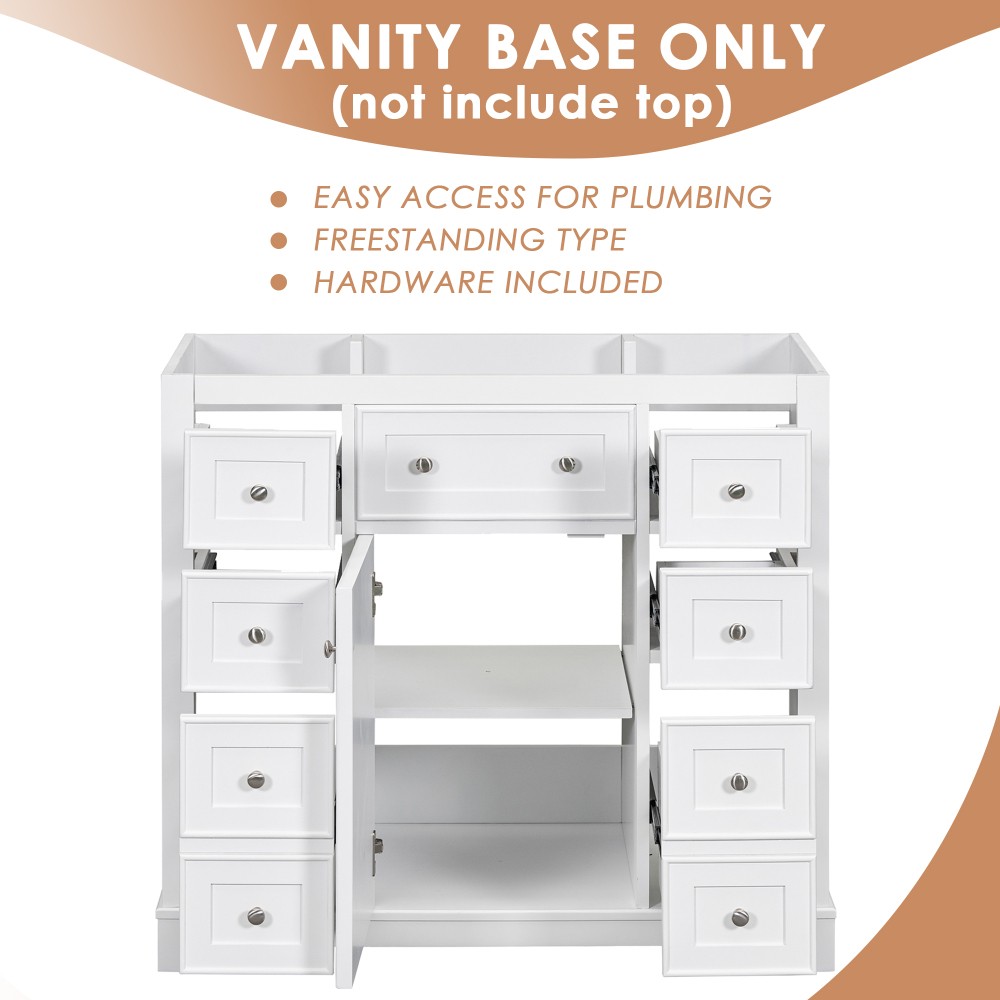 36″ Bathroom Vanity without Sink, Cabinet Base Only, One Cabinet and Six Drawers