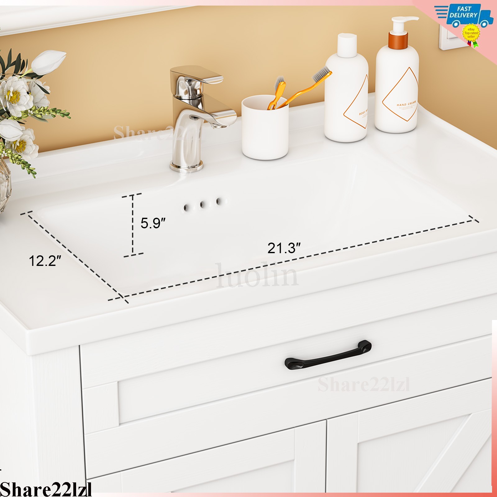 31″ Ceramic Sink Storage Bathroom Vanity with 2 Doors Bathroom Cabinet Space