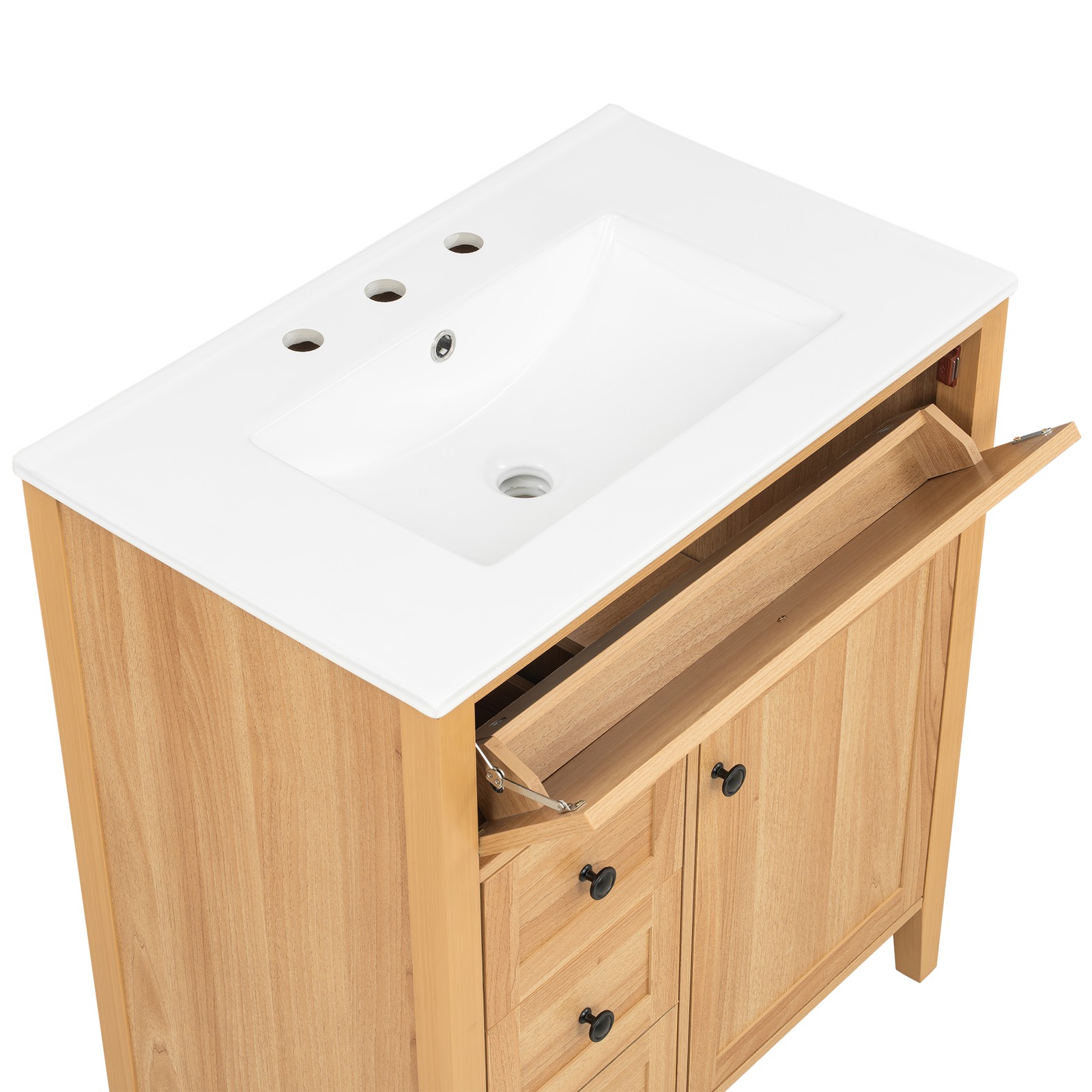 30″ Bathroom Vanity with Sink, 3 Drawers, Freestanding Vanity Storage Cabinet