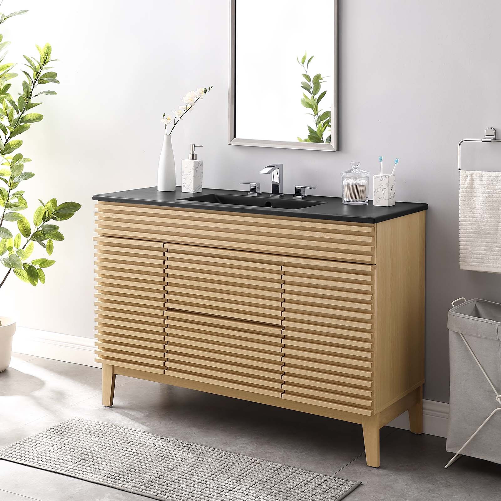Modway Render 48″ Single Bathroom Vanity in Oak Black