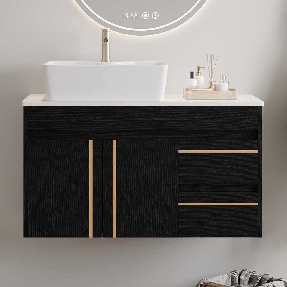 36″ Wall Mounted Bathroom Vanity with Sink, Floating Vanity Cabinet, 2 Drawers
