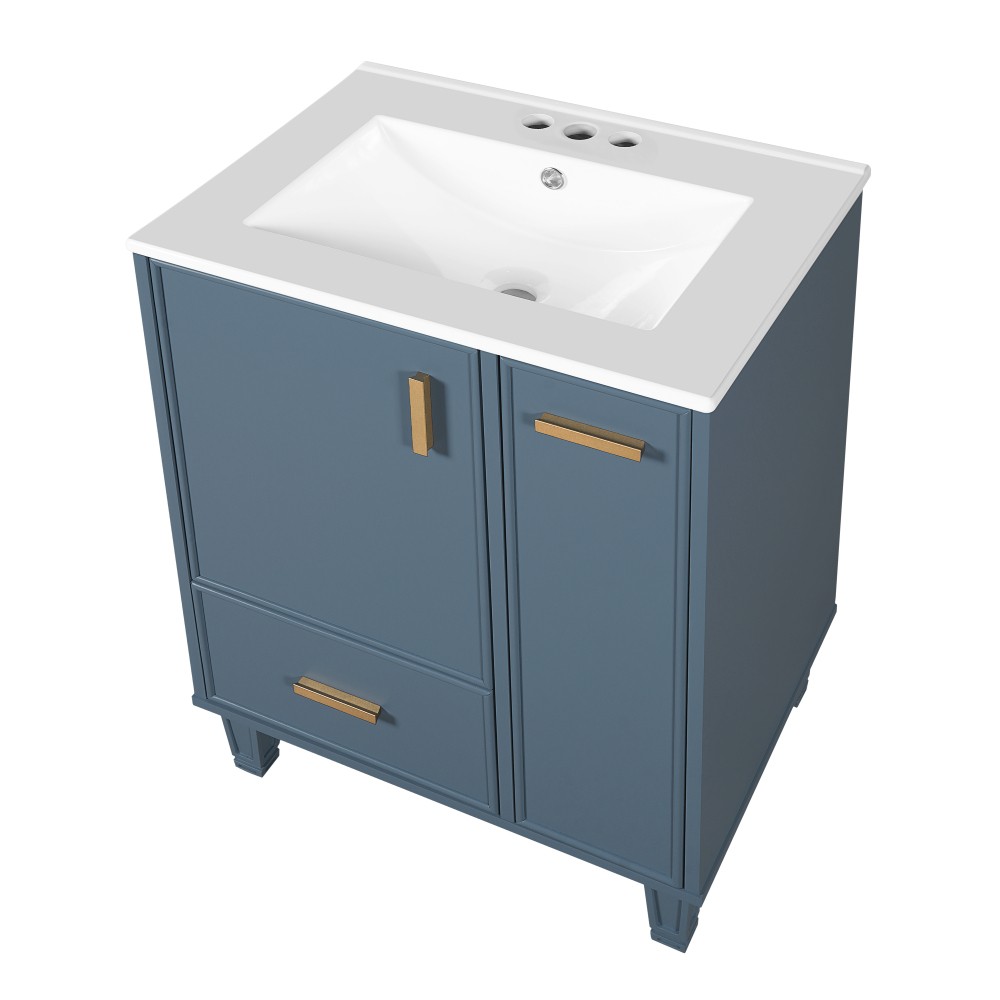 24″ Grey Blue Bathroom Vanity with Ceramic Sink Solid Wood Frame MDF Board