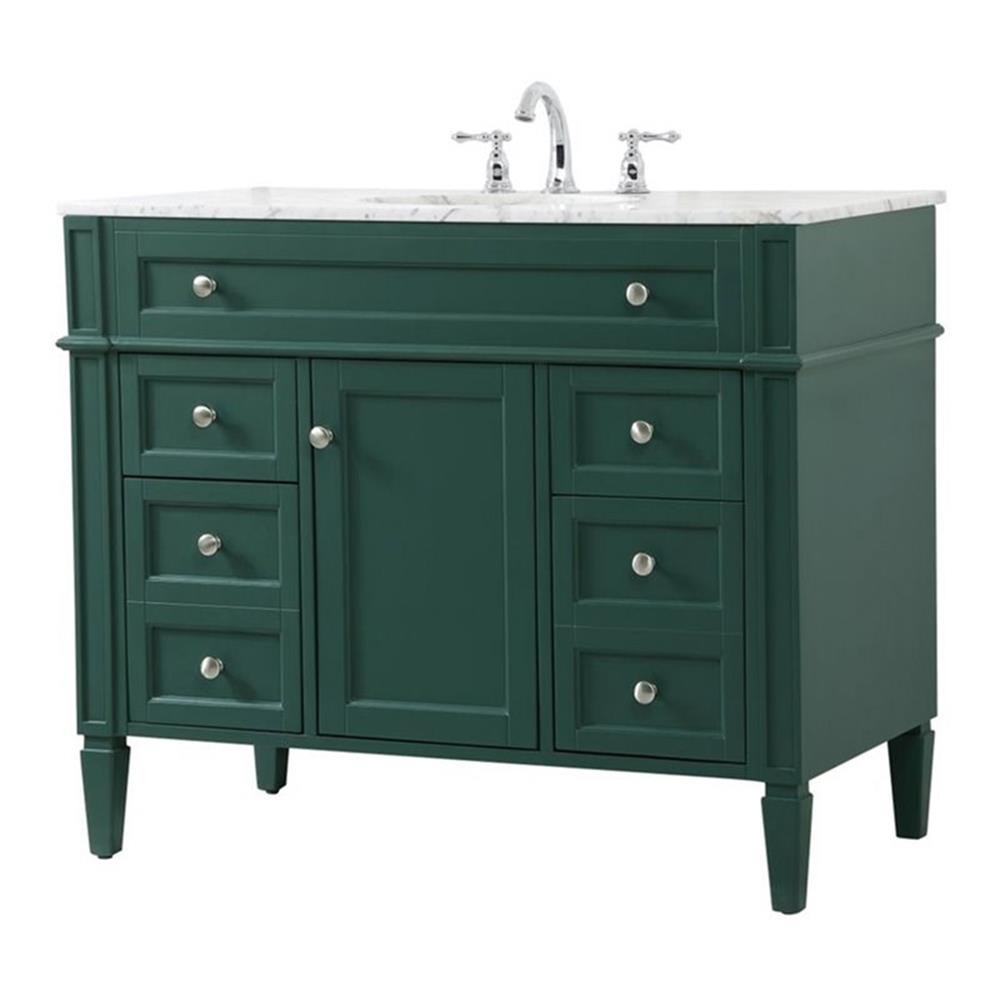 Elegant Decor Park Avenue 42″ Metal MDF Marble Single Bathroom Vanity in Green