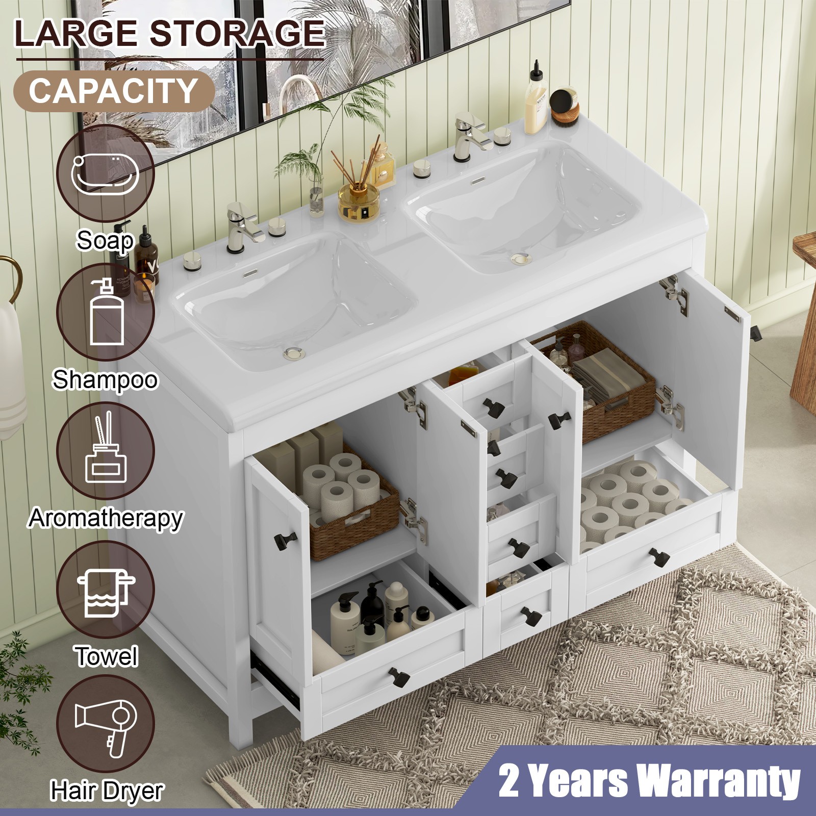 47inch Bathroom Vanity Bathroom Storage Cabinet With Double Ceramic Sink