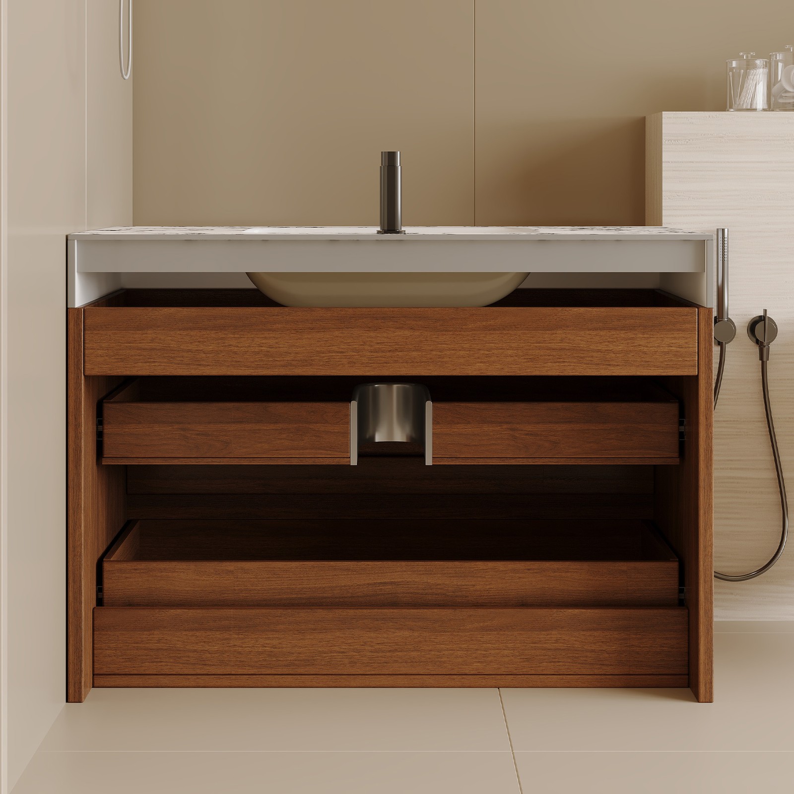 29.9in Plywood Floating Bathroom Vanity Faux Marble Top Ceramic Undermount Sink