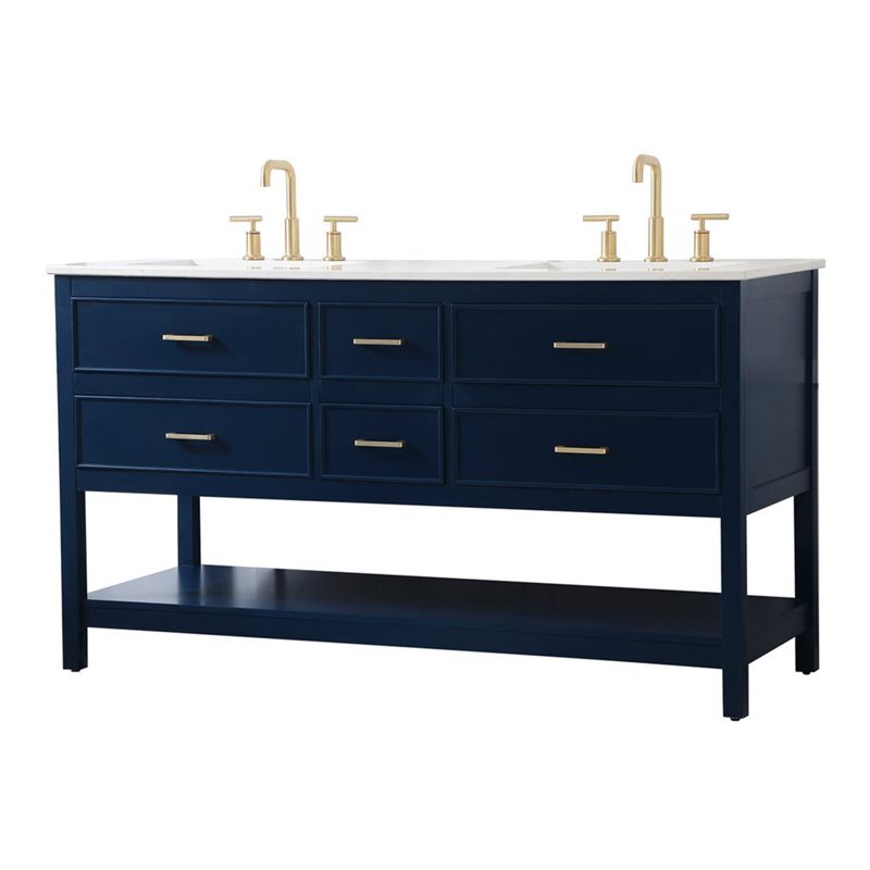 Elegant Decor Sinclaire 60″ Aluminum Alloy & MDF Double Bathroom Vanity in Blue