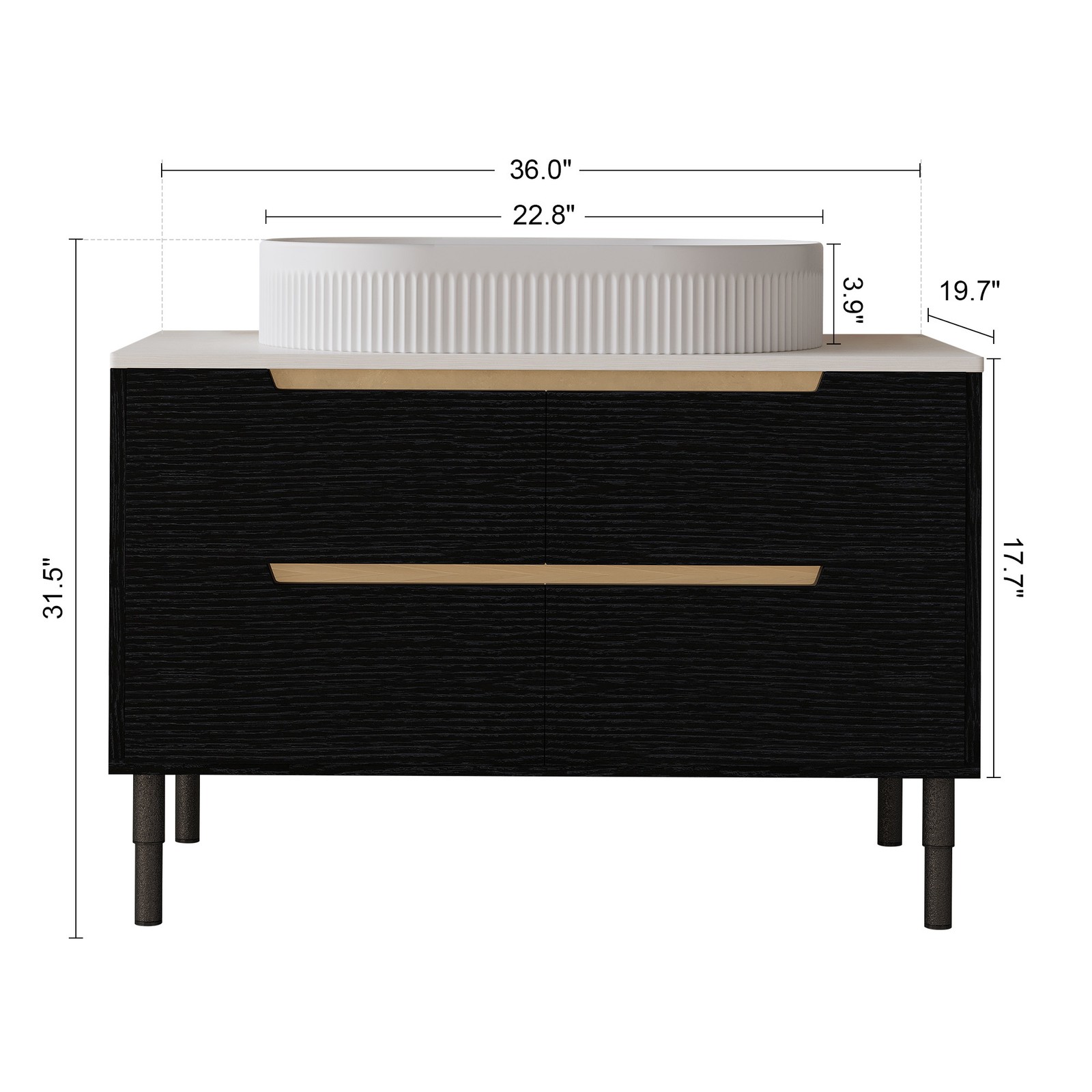 36 Inch Bathroom Vanity with Ceramic Sink & Soft-Close Drawers