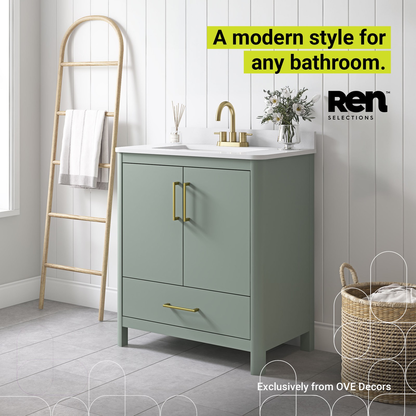 Dario 30″ Bathroom Vanity in Sage Green with Engineered Marble Countertop