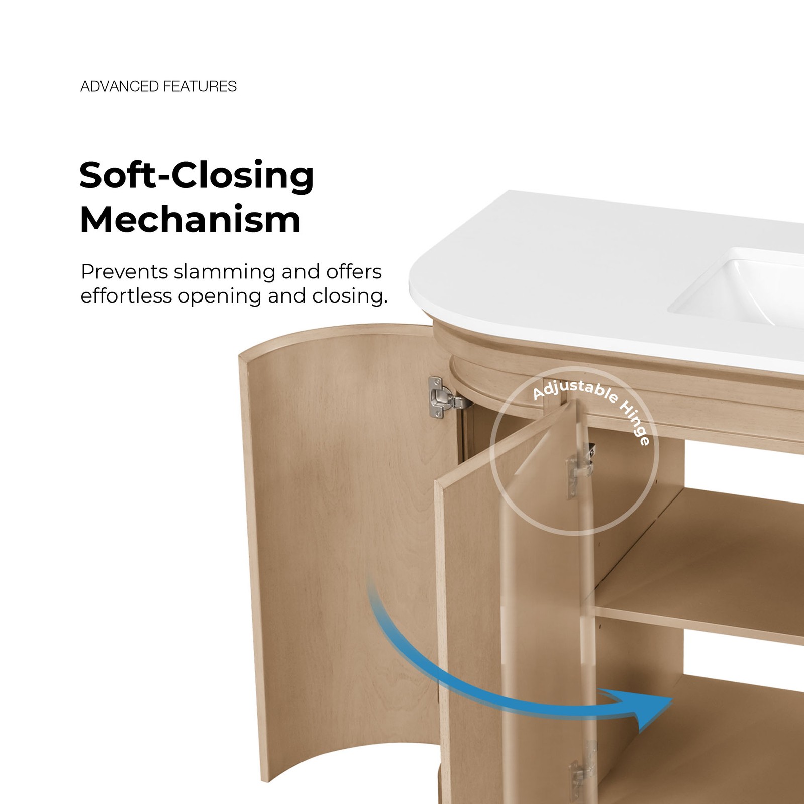 Dain 48″ Bathroom Vanity in Sahara Birch with White Countertop