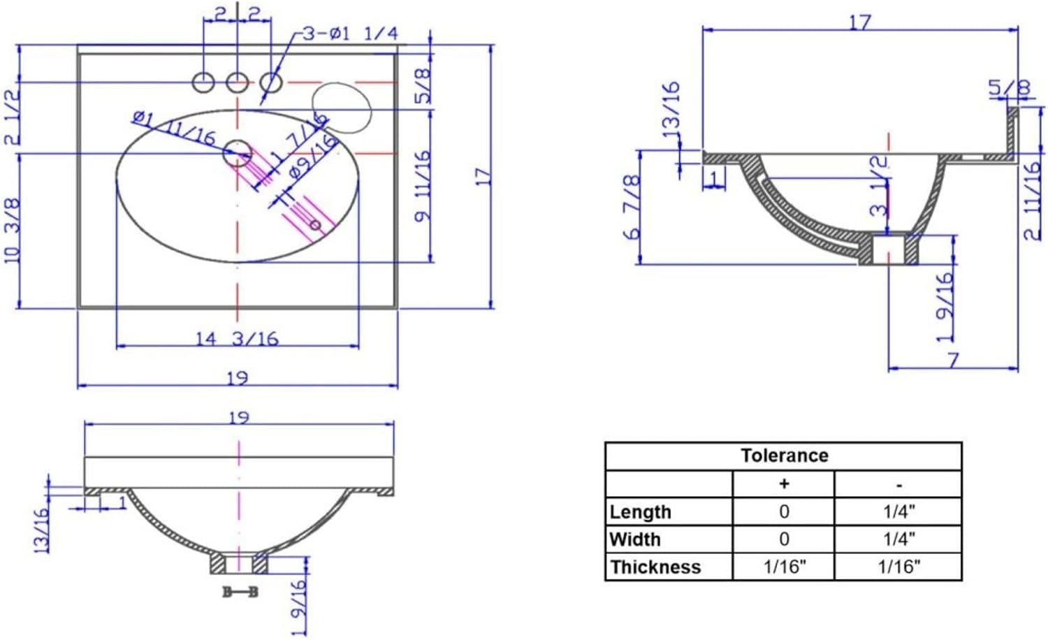 Cultured Marble Vanity Top, 19 in W x 17 in D, Integrated 4 in Centerset Oval…