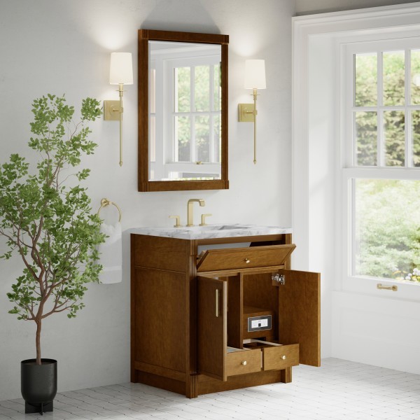 30″ James Martin Bellshire 660-V30-HNO-3CAR Vanity Cabinet Carrara Marble Top