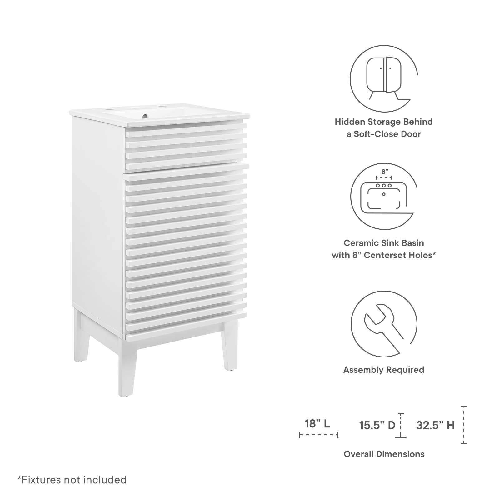Modway Render 18″ Bathroom Vanity With Sink in White White