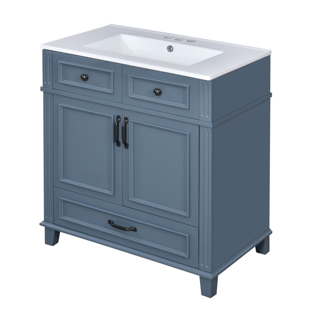 30” Bathroom Vanity with Ceramic Sink,Solid Wood Frame Bathroom Storage Cabinet