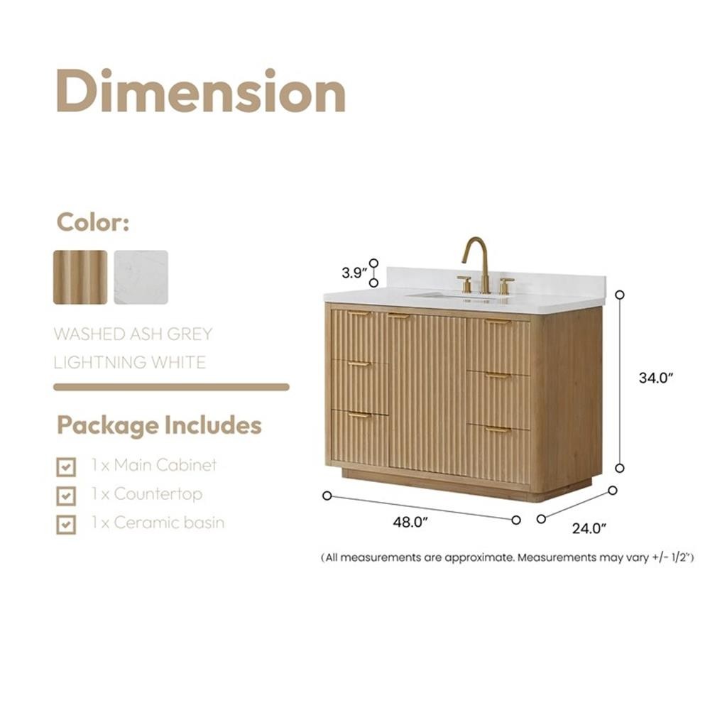 Pemberly Row 48″ Single Bath Vanity-Washed Ash Gray/Lightning White Composite
