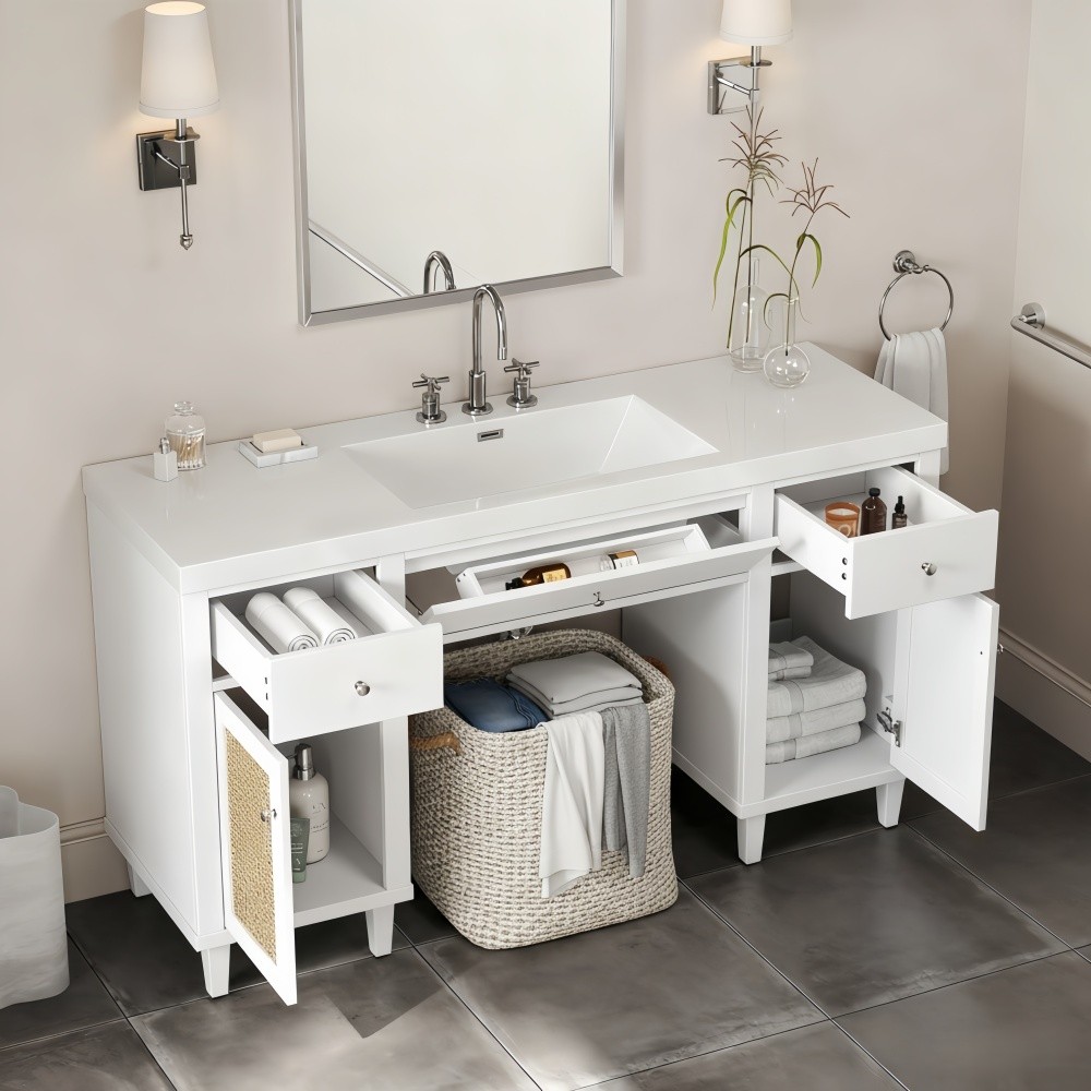 60 Inch Bathroom Vanity with SMC Sink, Modern Spacious Bathroom Storage Cabinet
