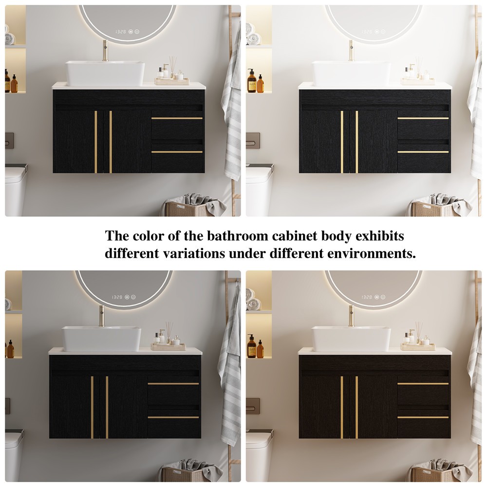 36″ Wall Mounted Bathroom Vanity with Sink, Floating Vanity Cabinet, 2 Drawers