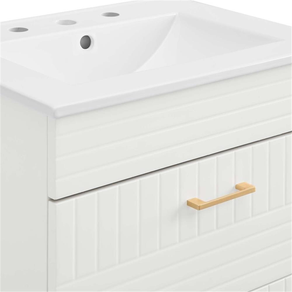 Modway Daybreak 24″ Modern Wood/Ceramic Bathroom Vanity with Gold Legs in White