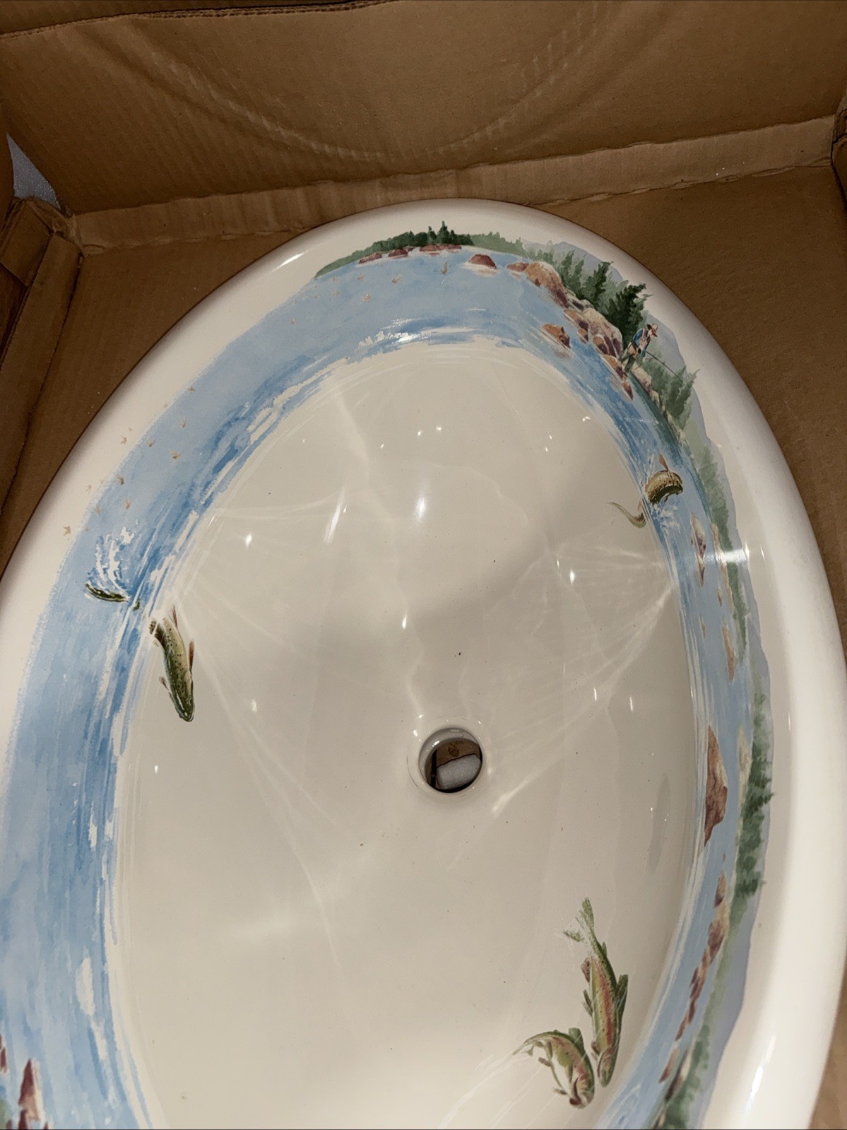 Kohler K-14274-RF-96 The Rod and the Fly design on Centerpiece SINK, BISCUIT