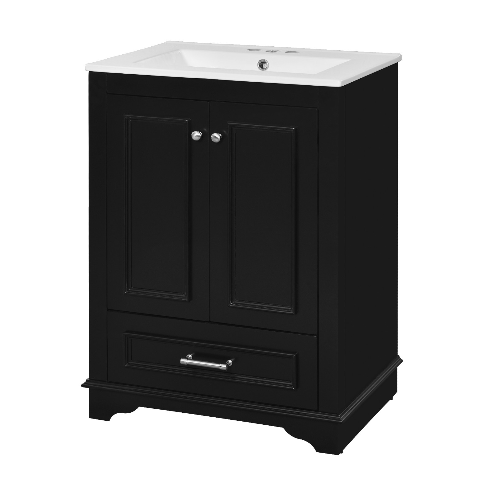 24″ Bathroom Vanity With Ceramic Sink Storage Cabinet Drawer Soft-Closing Doors