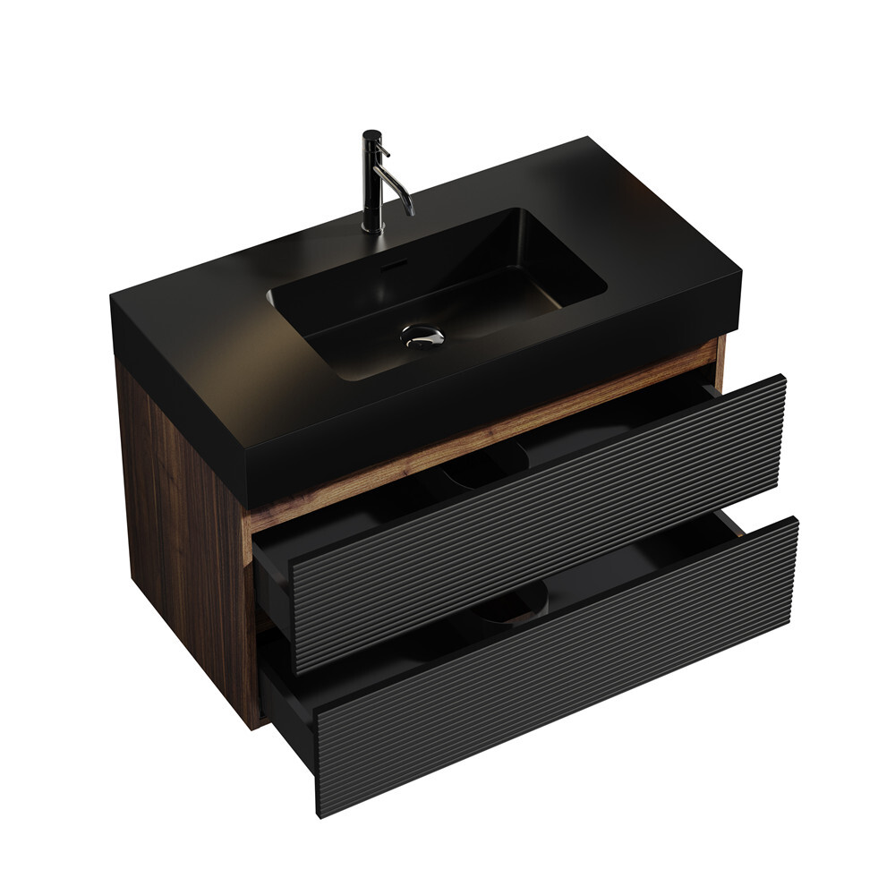 36″ Wall Mounted Bathroom Vanity w/Sink,2 Drawer,Floating Vanity Storage Cabinet