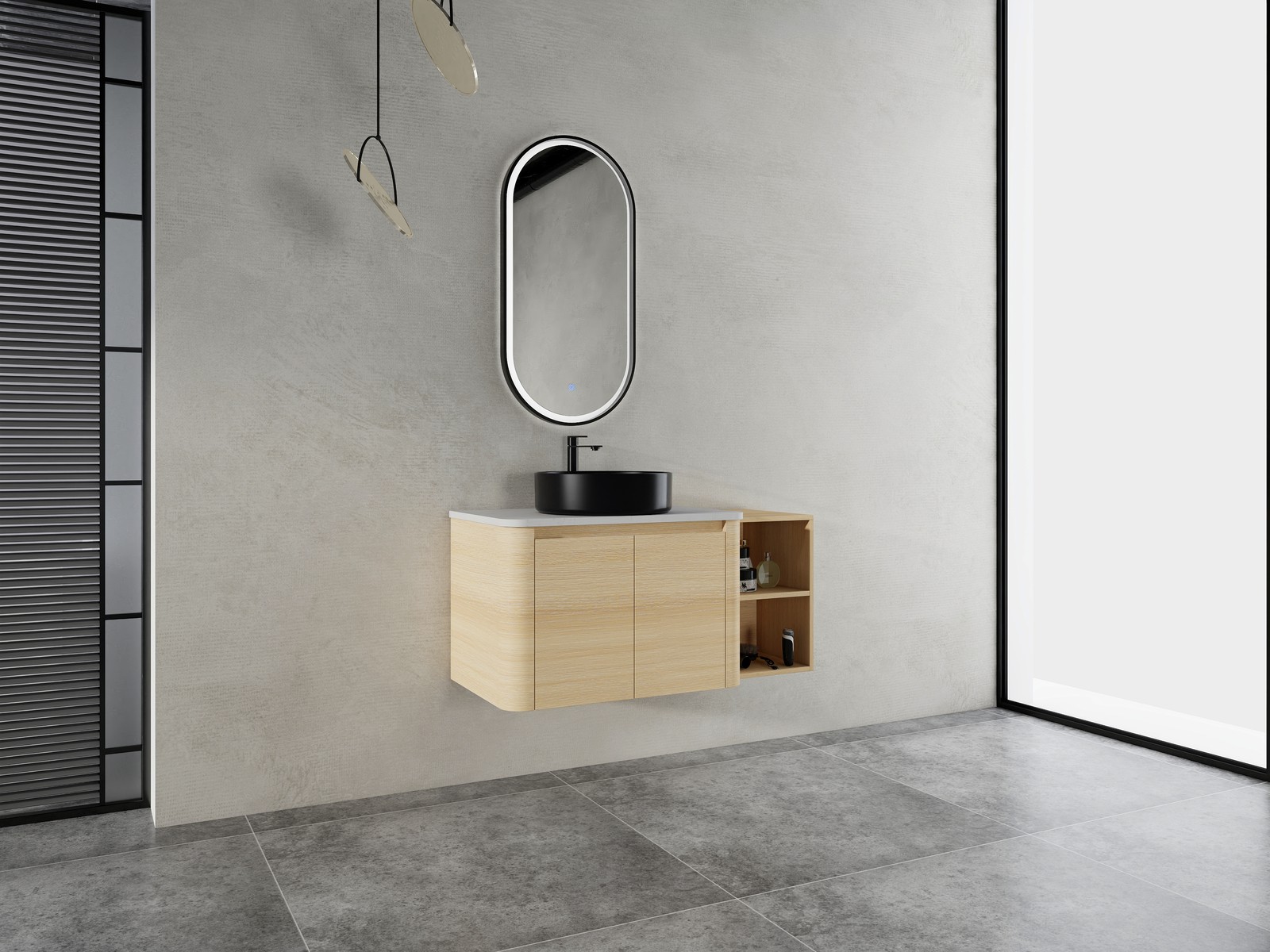 42in Plywood Floating Bathroom Vanity W/Black Ceramic Basin Sink Storage Shelves