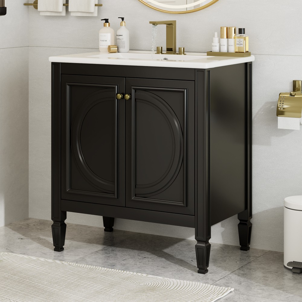 30″ Bathroom Vanity with Sink, Two Doors with Shelf, Soft Close Door Hinges
